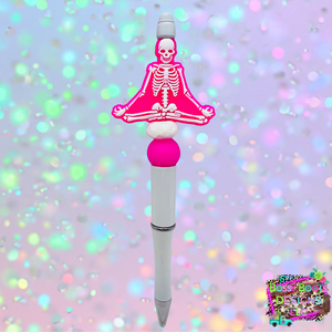 Pink Meditation Skelly Refillable Beaded Pen