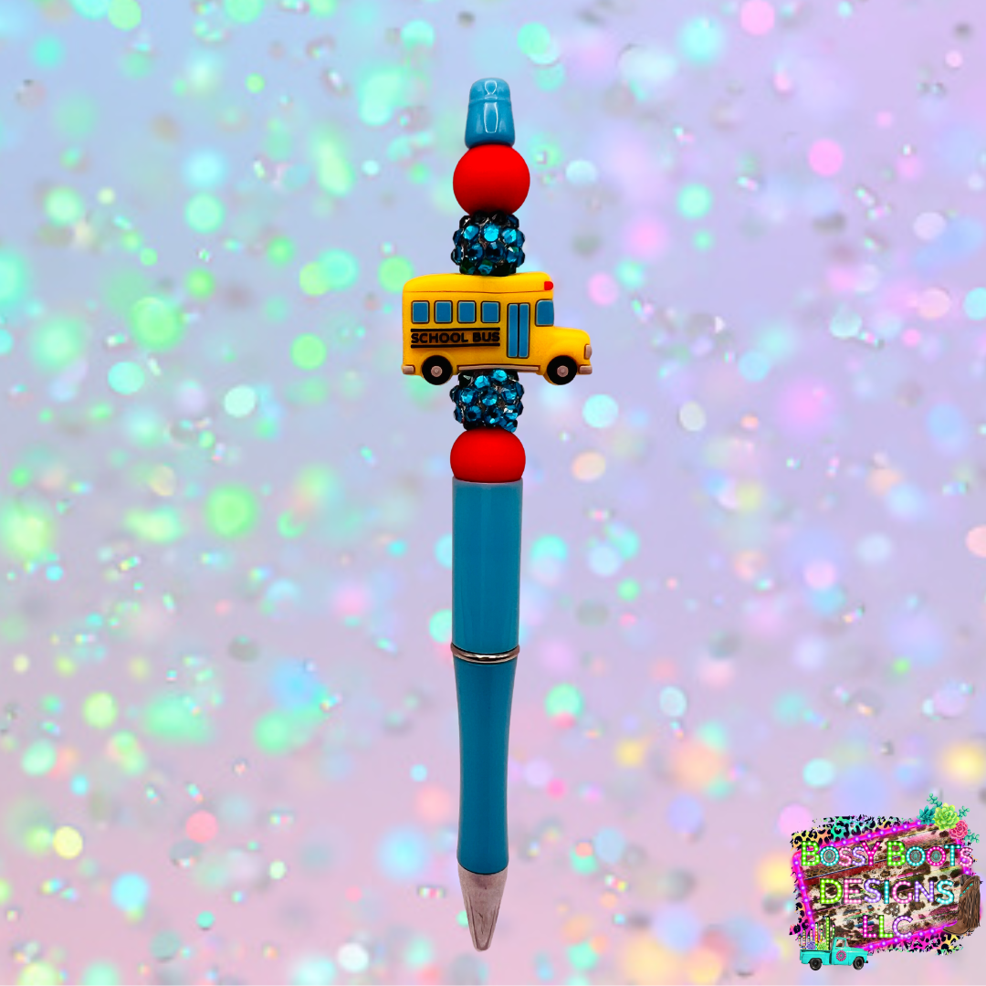 School Bus Refillable Beaded Pen