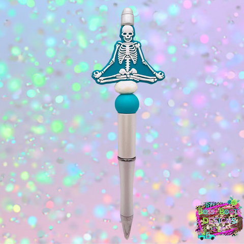 Teal Meditation Skelly Refillable Beaded Pen