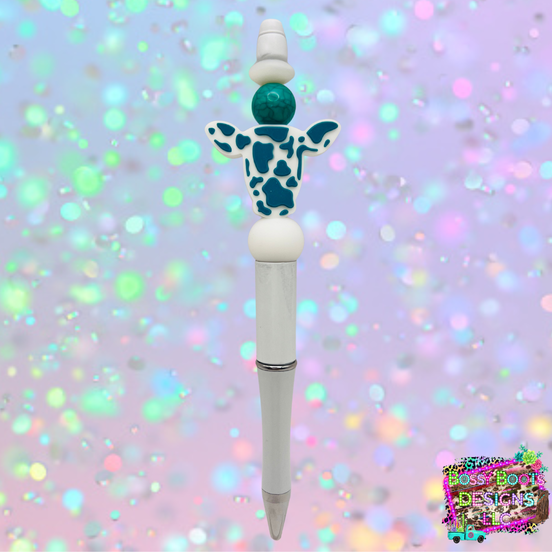 Teal Cow Turquoise Refillable Beaded Pen