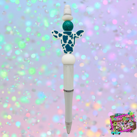 Teal Cow Turquoise Refillable Beaded Pen