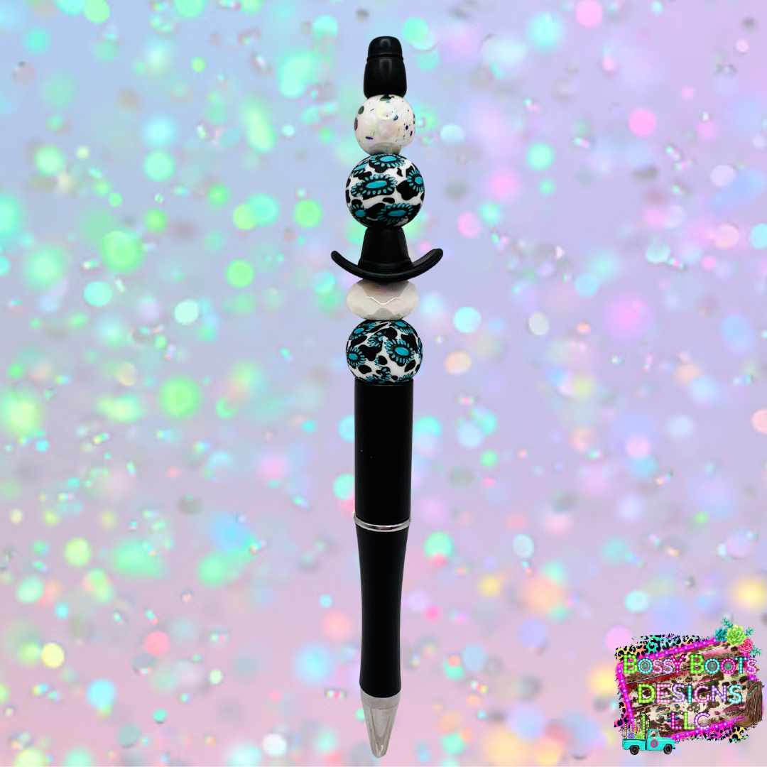 Black Cowboy Hat Refillable Beaded Pen